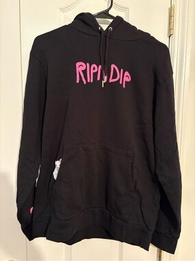Ripndip Black Hoodie with Pink Logo and Peek Cat